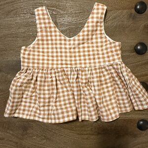 Toddler Brown and White Gingham Sleeveless Top